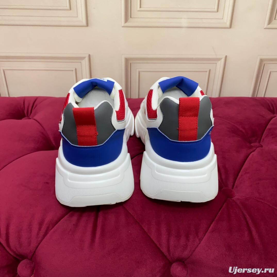 2025 Unisex Dolce & Gabbana White Red Blue Leather Mesh Sneakers LY00330(F)/LY00340(M)