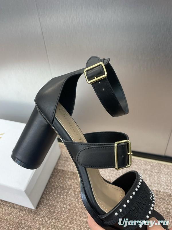 2025 Women Dior Black Leather Sandals Studded KFY00320