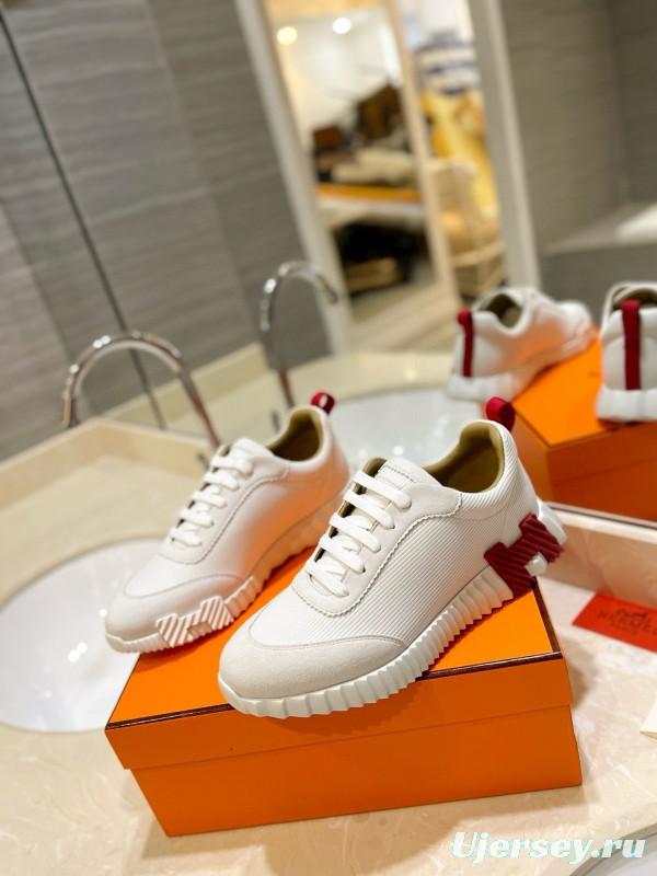 2024 Unisex Hermès white red leather sneakers