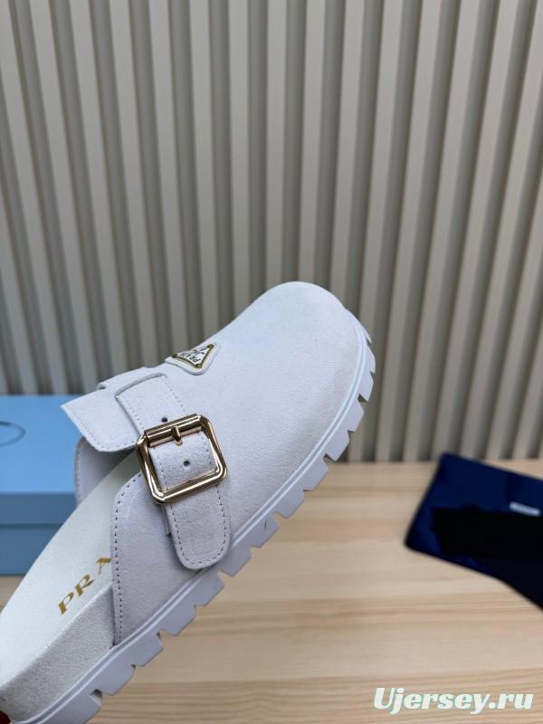 2025 Slippers Prada Light Gray Suede Slippers LY00280