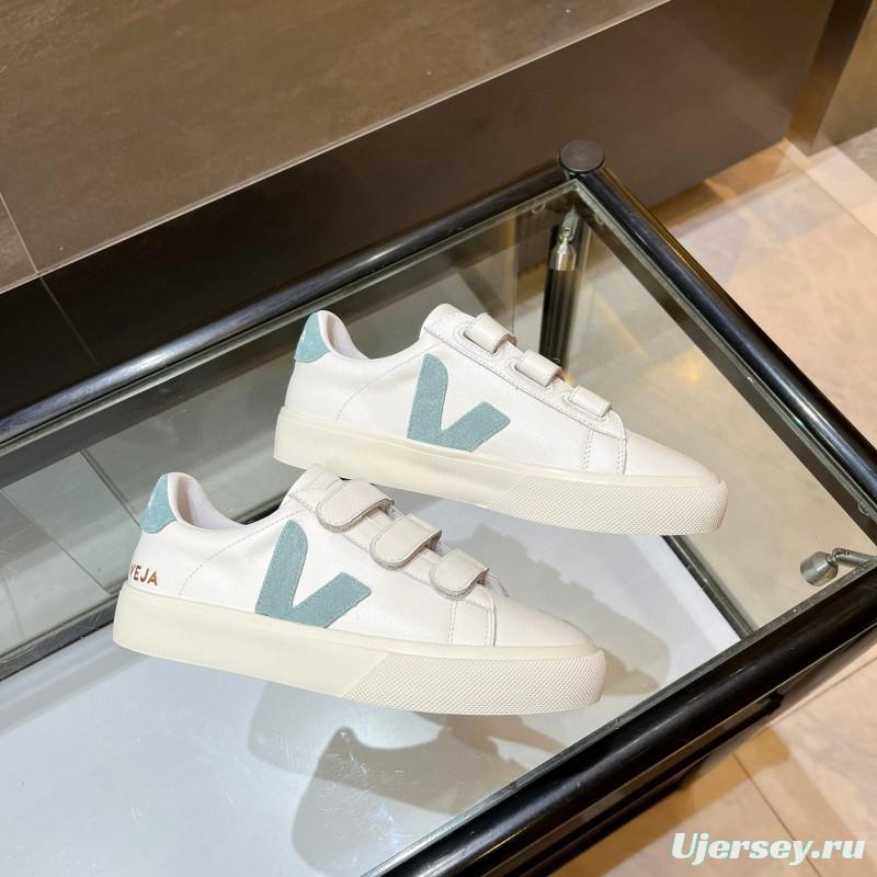 2025 Women VEJA White Blue Leather Canvas Vulcanized Sneakers MJ00240