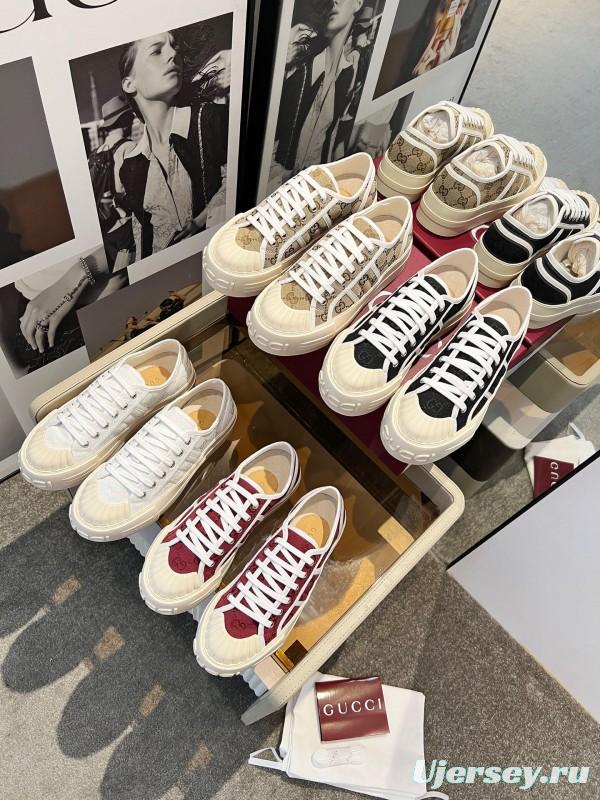 2025 Women Gucci Burgundy Canvas Rubber Sole Thick Platform Sneakers Handcrafted LY00270