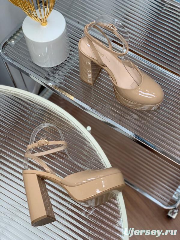 2025 Women Gianvito Rossi Beige Patent Leather Platform Heels KFY00340