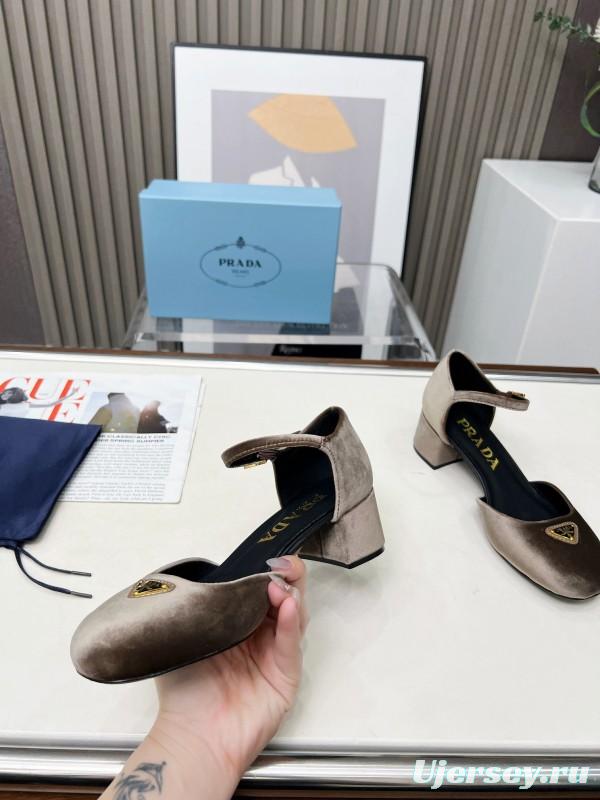 2025 Women Prada Brown Velvet Mary Jane