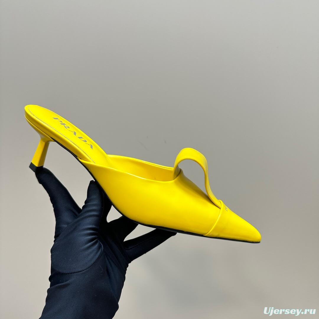 2025 Women Prada Yellow Leather Mules