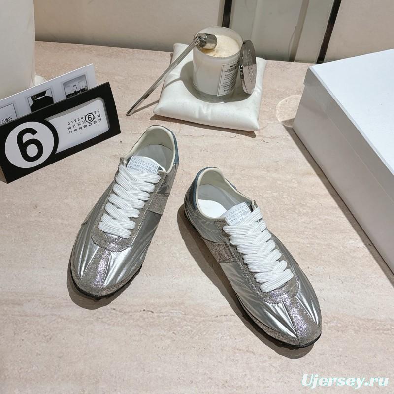 2025 Unisex Maison Margiela Silver Grey Nylon Suede Sneakers Distressed