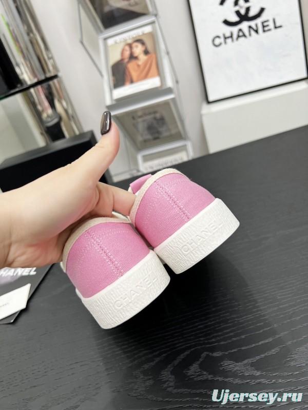 2025 Women Chanel Pink Canvas Sneakers