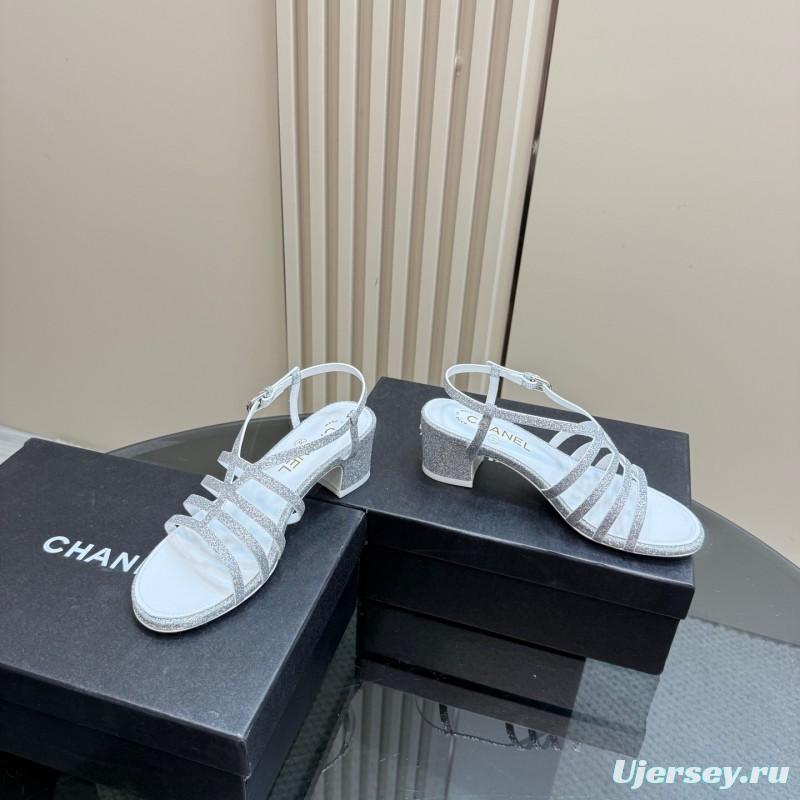 2025 Women Chanel Silver Leather Sandals