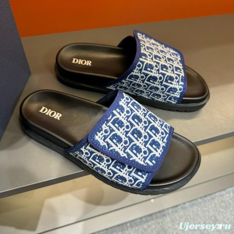 2024 DIOR navy white canvas slippers MJ00180