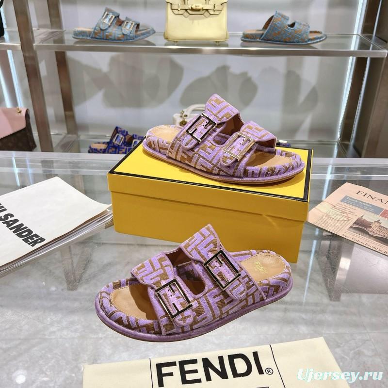 2025 Slippers Fendi Purple Canvas Slippers KFY00250