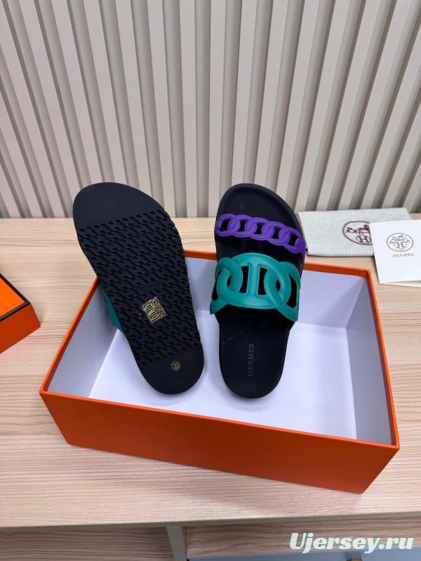 2025 Slippers Hermès Green Purple Rubber Casual LY00360