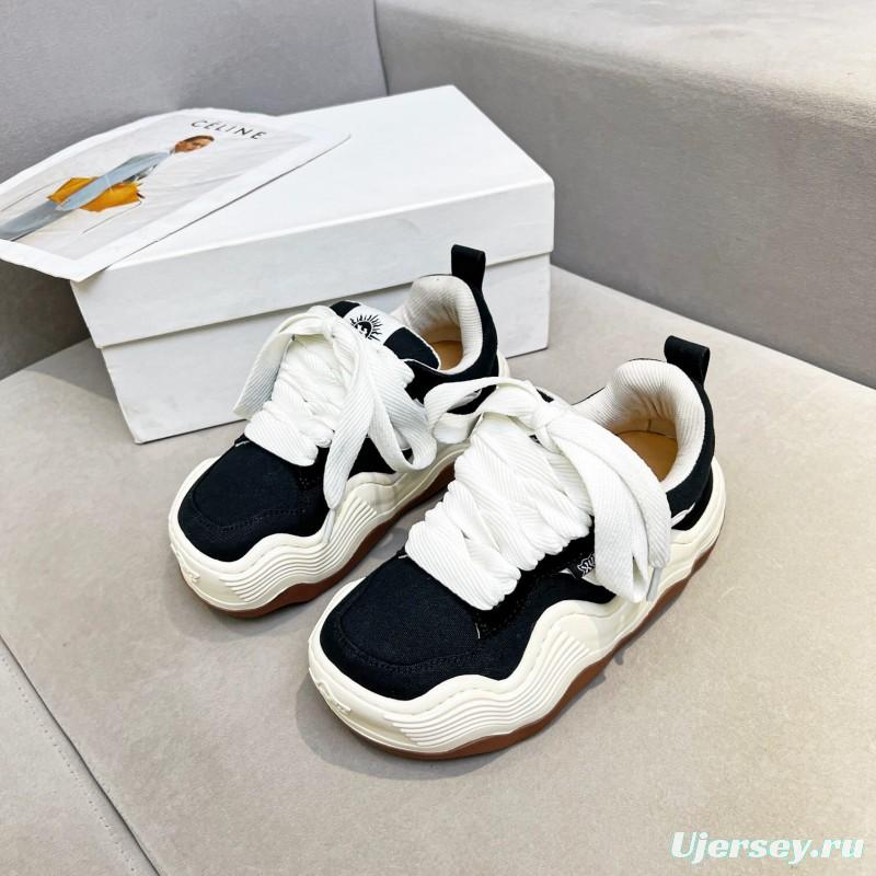 2025 Women HEYDAY Black White Canvas Leather Sneakers Wave Sole KFY00260
