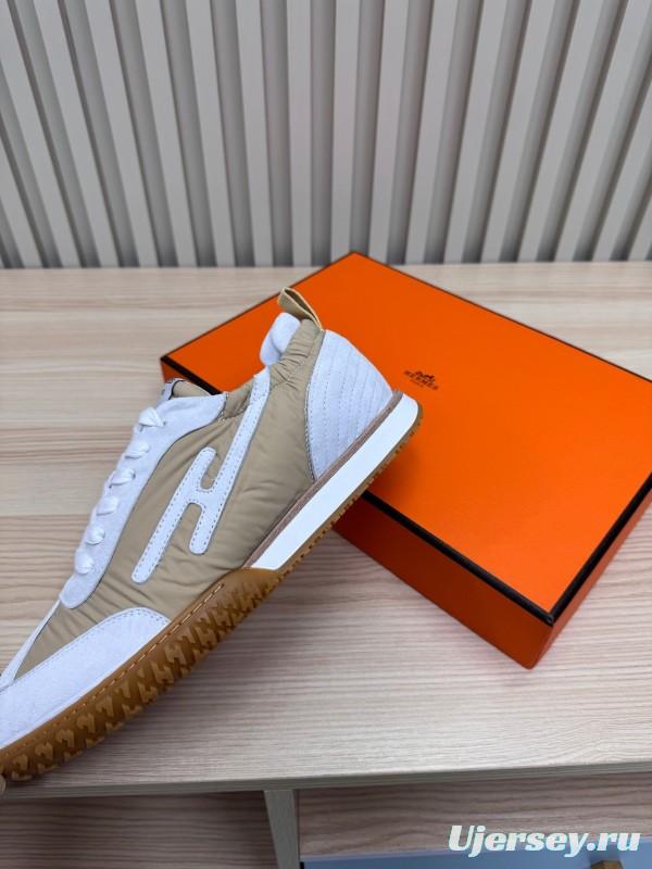 2025 Unisex Hermès White Beige Suede Goat Leather Sneakers Top Version LY00310