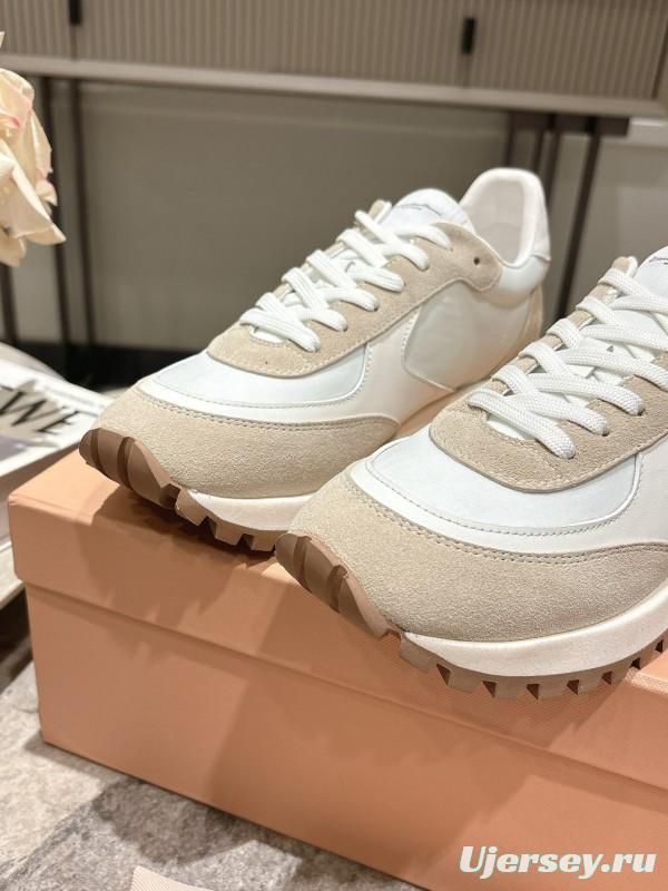 2025 Women Hermès White Beige Leather Mesh Sneakers