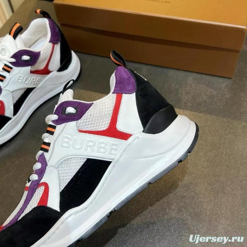 2025 Unisex Burberry Black White Red Purple Suede Leather Mesh Chunky Sneakers MJ00380