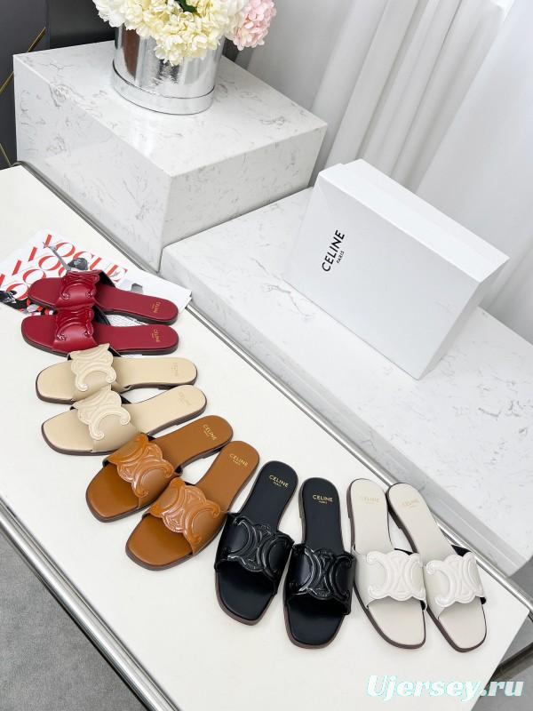 2025 Women Celine Beige Leather Slippers