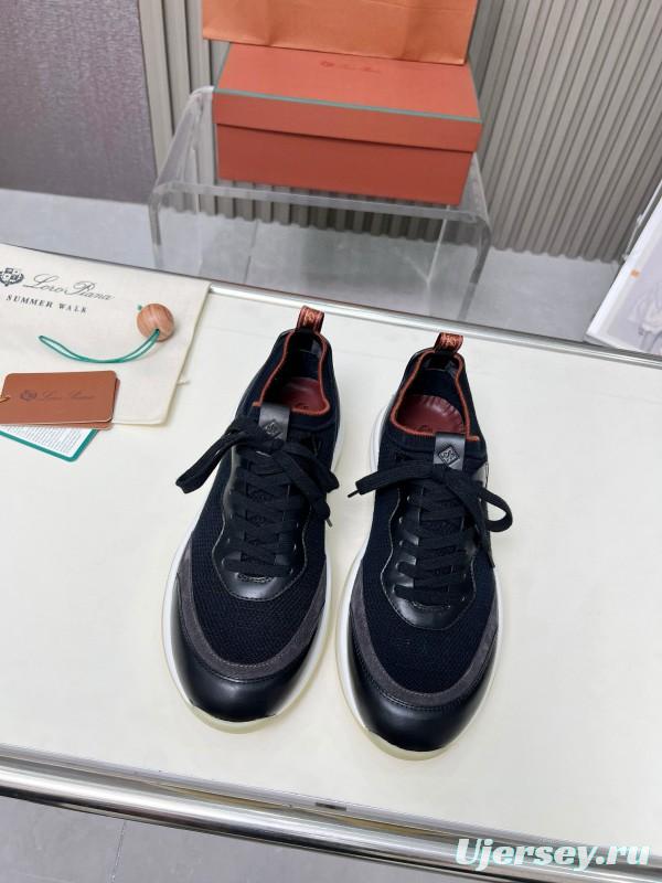 2024 Men Le Parmentier Black Grey Mesh Leather Sneakers