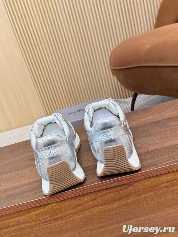 2025 Unisex HOGAN Silver Leather Sneakers