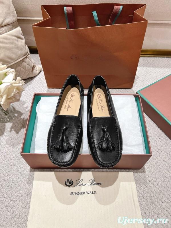 2025 Women LP Black Leather Loafers Tassel LY00291