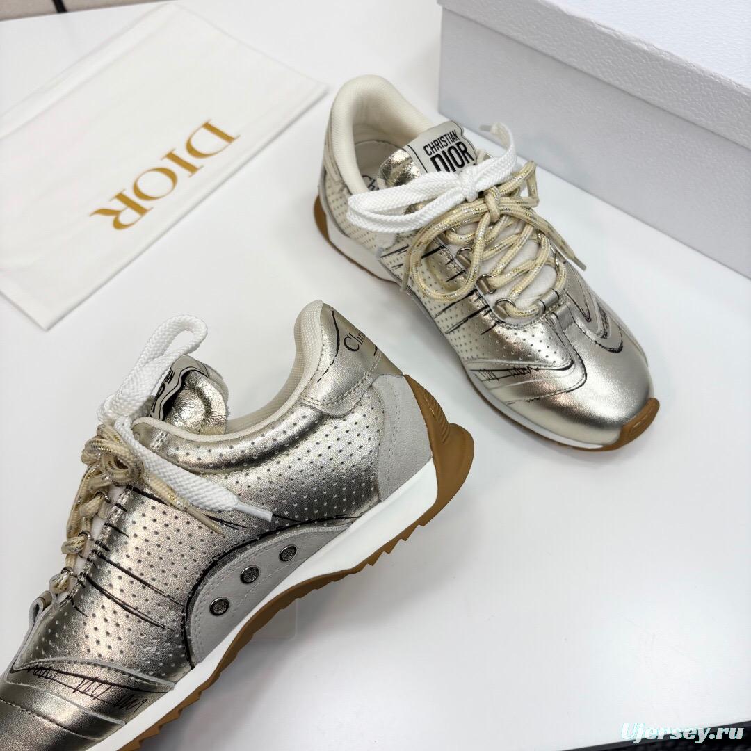 2025 Women Dior Silver Leather Running Shoes LY00300