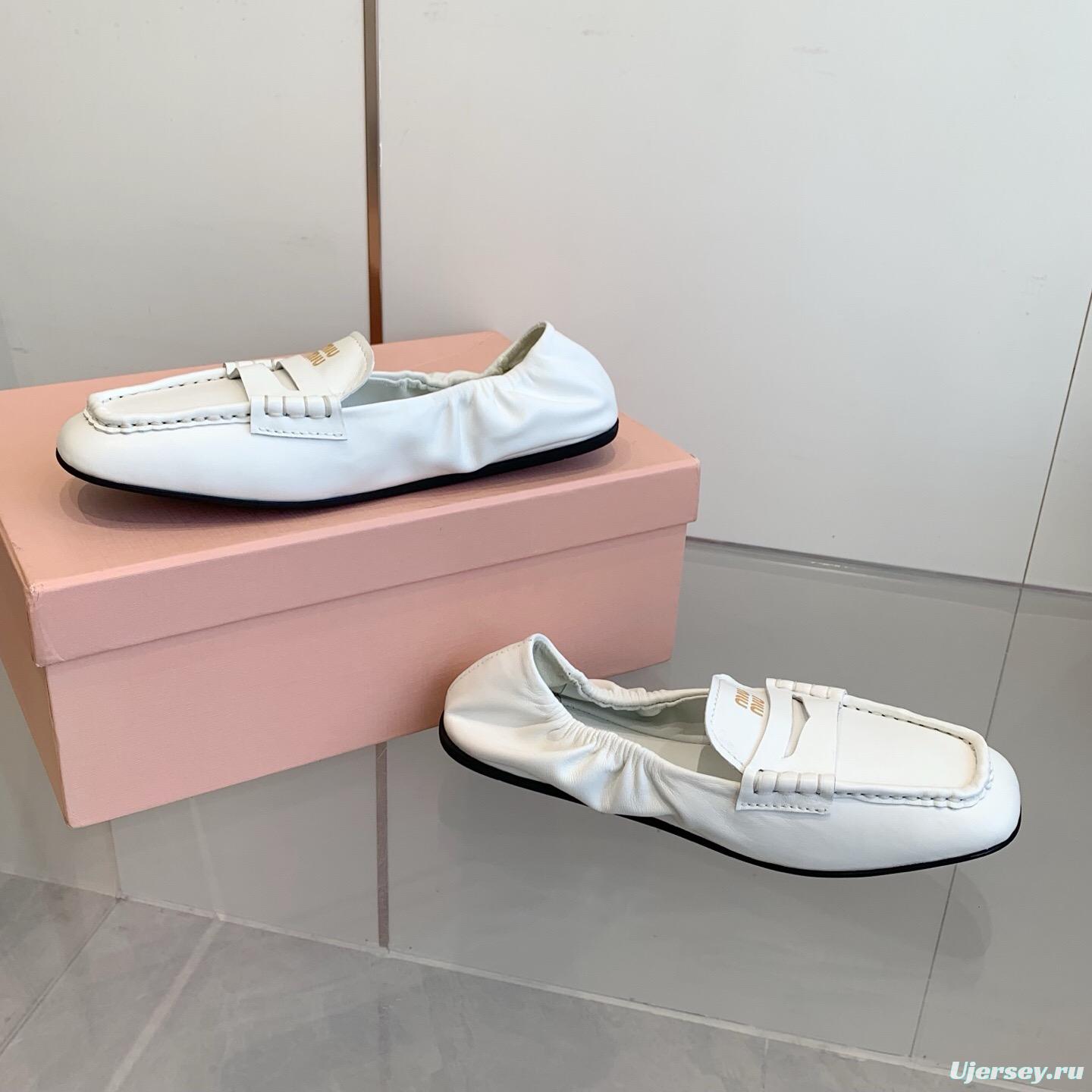 2025 Women Miu Miu White Leather Loafers