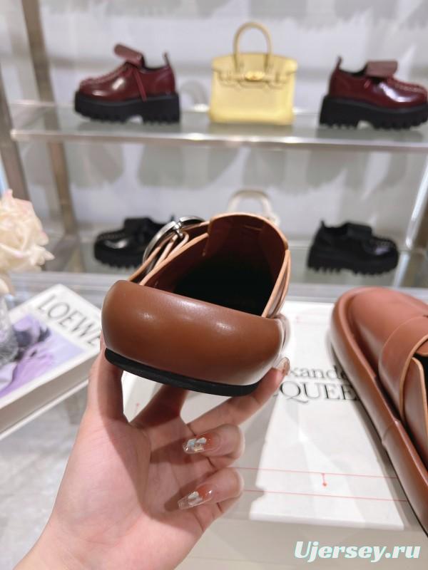 2025 Unisex Alexander McQueen Brown Leather Boken Toe Mule Flexion KFY00300