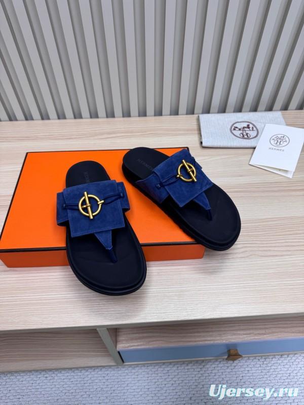 2025 Slippers Hermès Blue Leather Slippers