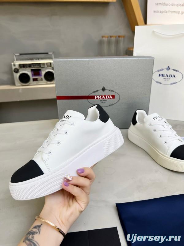 2024 Unisex Prada White Black Leather Sneakers MJ00310
