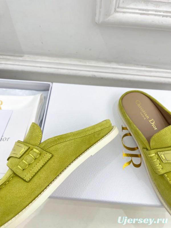 2025/Women Dior Yellow Suede Casual Slip-On Loafers Handmade LY00360(F)