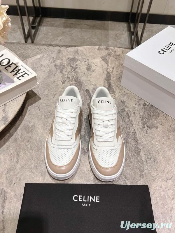 2025 Women Celine Beige White Leather Sneakers
