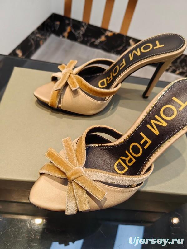 2025 Women TOM FORD Beige Suede High Heel Open Back Sandals KFY00290