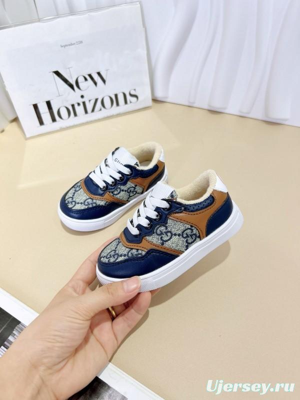 2024 Kids Gucci Blue Brown Canvas Leather Sneakers
