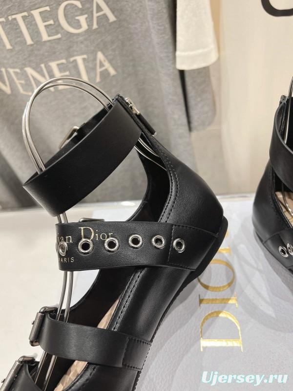 2025 Women Dior Black Leather Gladiator Sandals KFY00320