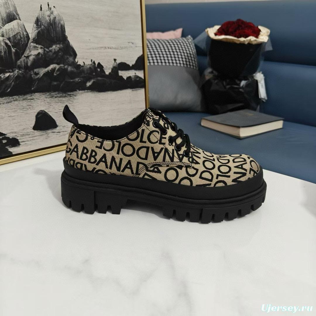 2024 Women Dolce & Gabbana Beige Black Canvas Derby Shoes