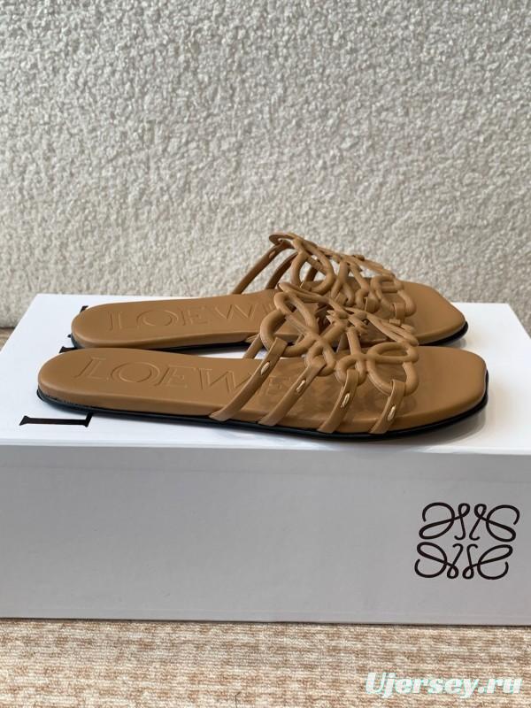 2025 Loewe Brown Leather Slippers KFY00250