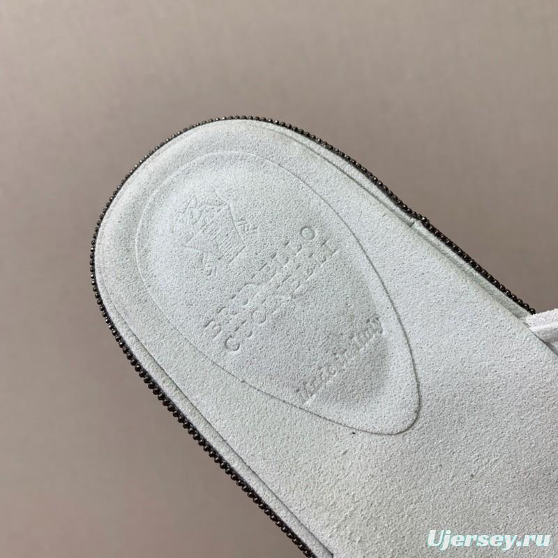 2025 Women BRUNELLO CUCINELLI White Suede Platform Slide Sandals Casual Craftsmanship LY00360(F)