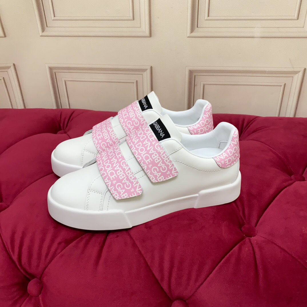 2025 Women Dolce & Gabbana White Pink Leather Sneakers LY00300