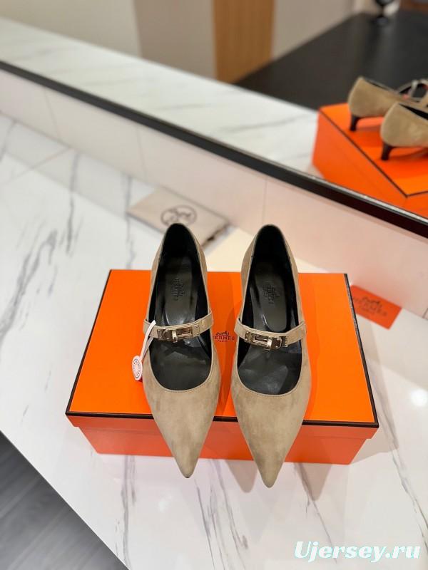 2025 Women Hermès Beige Suede Mary Jane