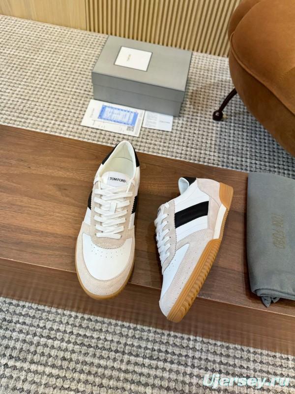 2025 Men TOM FORD White Black Suede Leather Sneakers