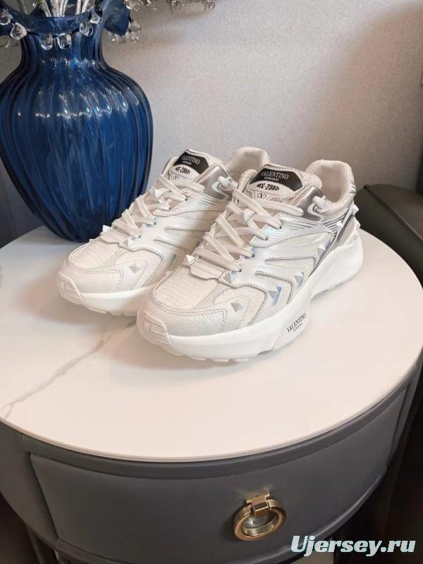 2024 Unisex Valentino White Silver Mesh Leather Sneakers MJ00410