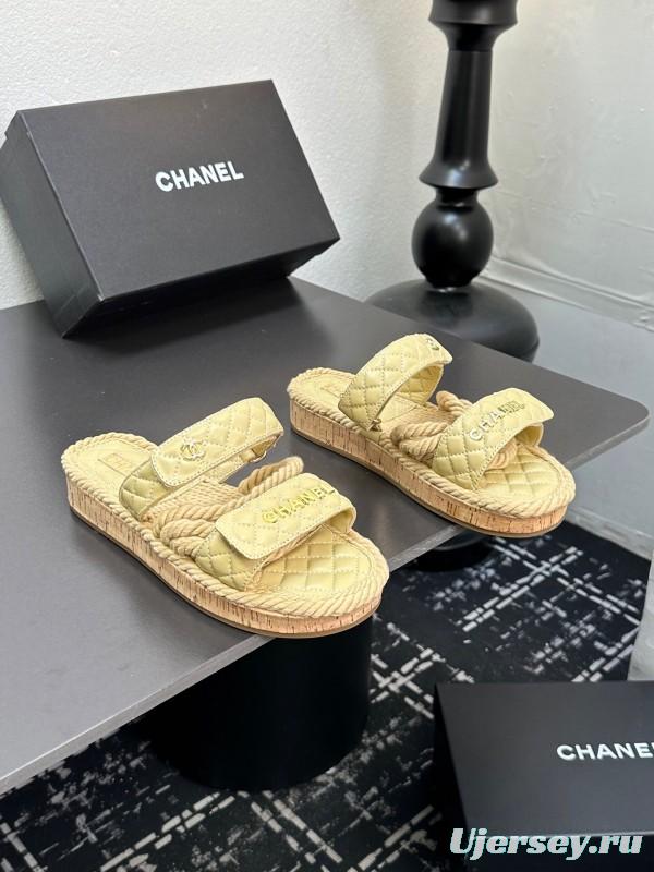 2025 Slippers Chanel Yellow Fabric Rope Slides
