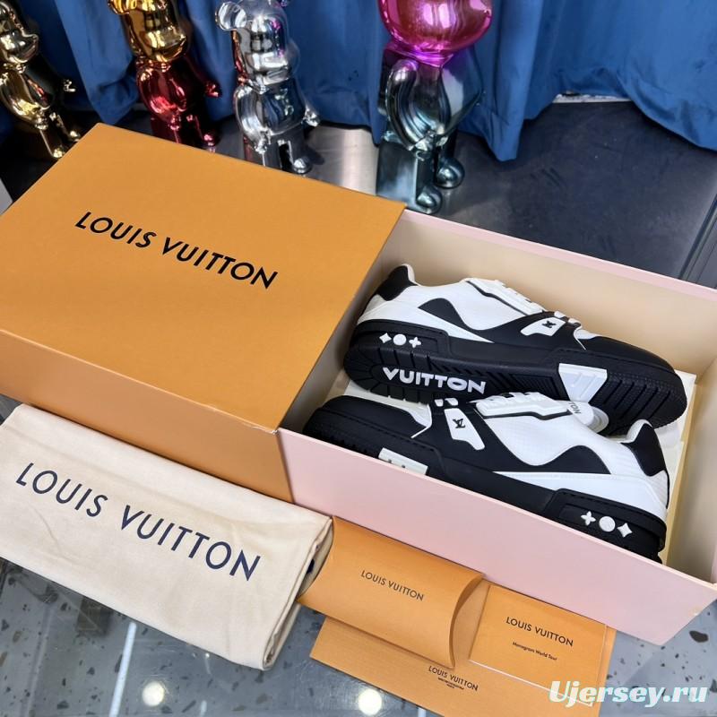 2025 Unisex Louis Vuitton White Black Leather Sneakers
