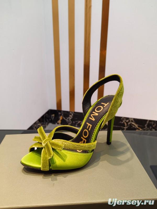 2025 Women TOM FORD Green Velvet Open Toe Slingback Heels KFY00300
