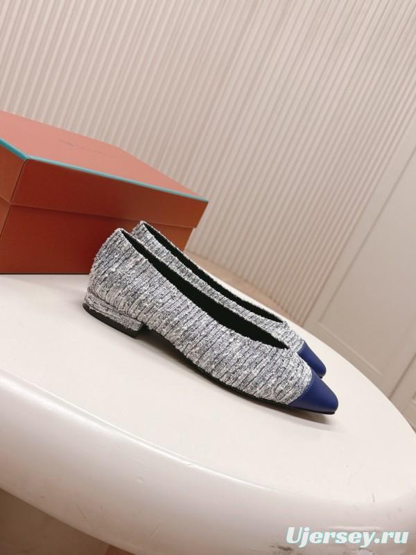 2025 Women Le Parmentier Grey Blue Knitted Leather Loafers