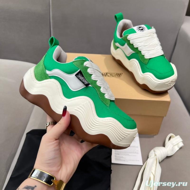 2025 Unisex HEYDAY Green White Canvas Leather Wave Sneakers KFY00260