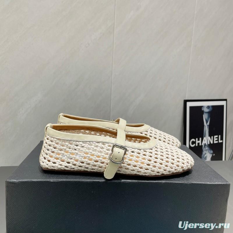 2025 Women Alaïa White Leather Woven Mary Jane Flat Shoes LY00360(F)