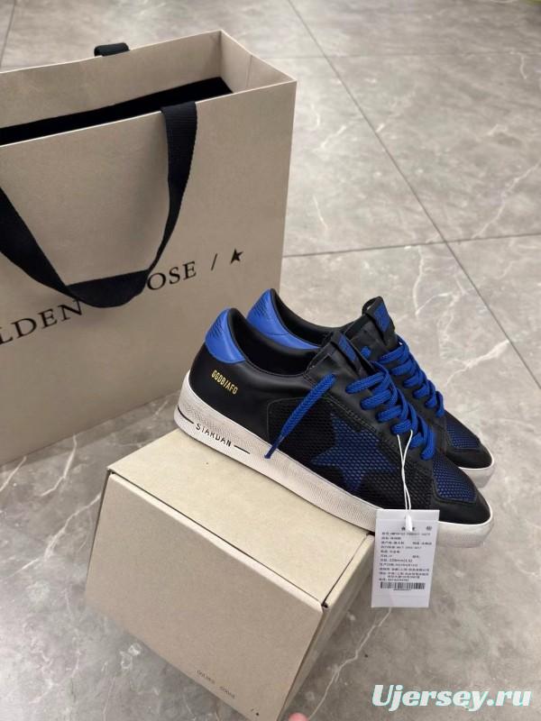 2024 Unisex GGDB Black Blue Leather Mesh Low Top Sneakers MJ00260