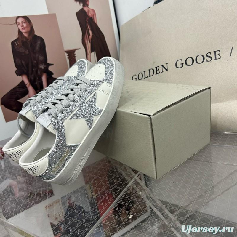 2024 Women GGDB Silver Glitter Leather Sneakers