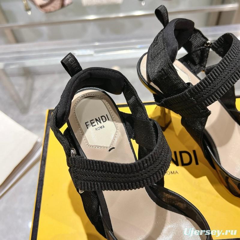 2025 Women Fendi Black Mesh Leather Heels MJ00280