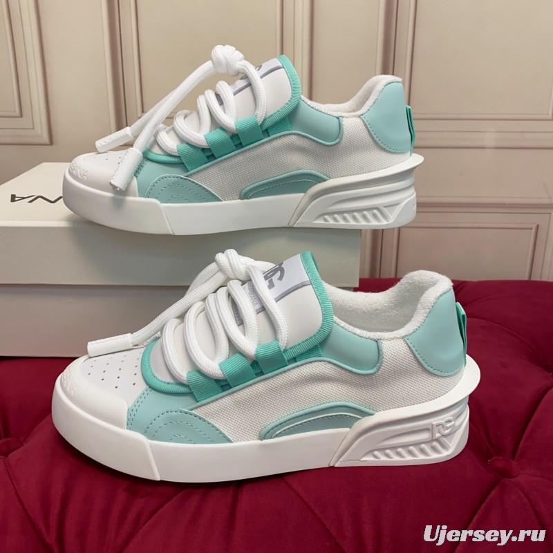 2025 Women Dolce & Gabbana White Mint Leather Mesh Sneakers